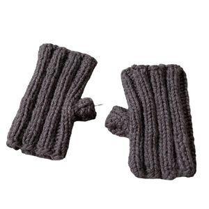 Hand Knit Handmade Wool Chinky Knit Fingerless Gloves Mittens Brown One Size